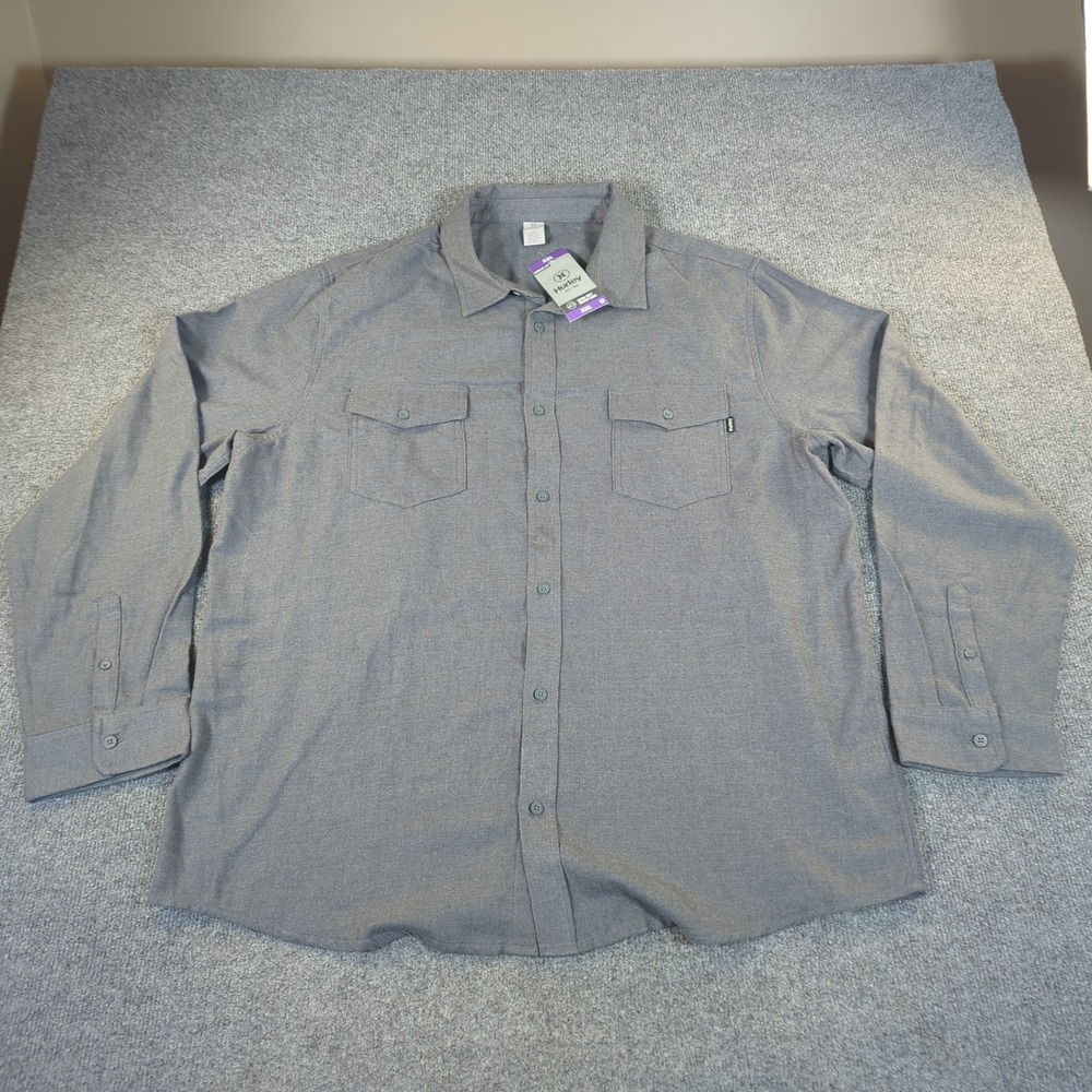 Hurley Mens Ultra Soft Brushed Long Sleeve Button Down‎ Shirt XXL Charcoal Gray